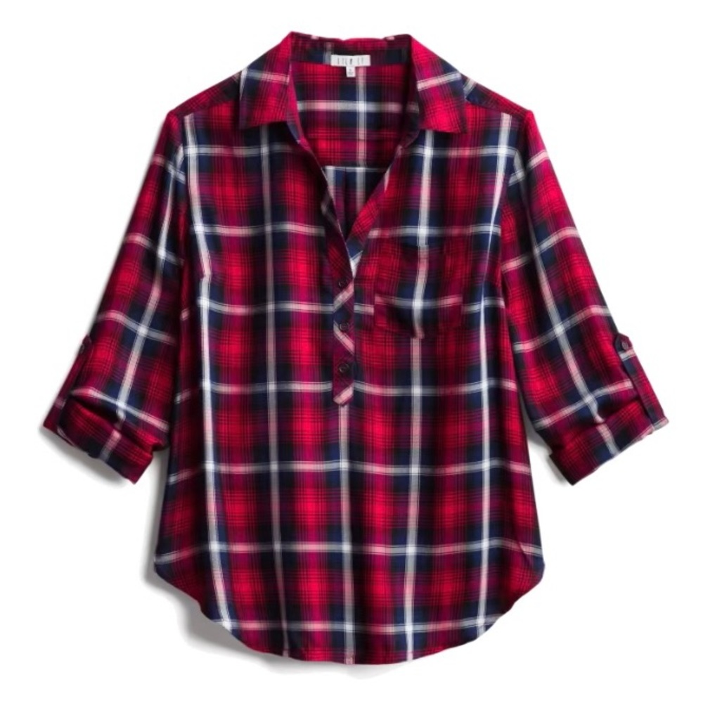 Lightweight Plaid Henley Top